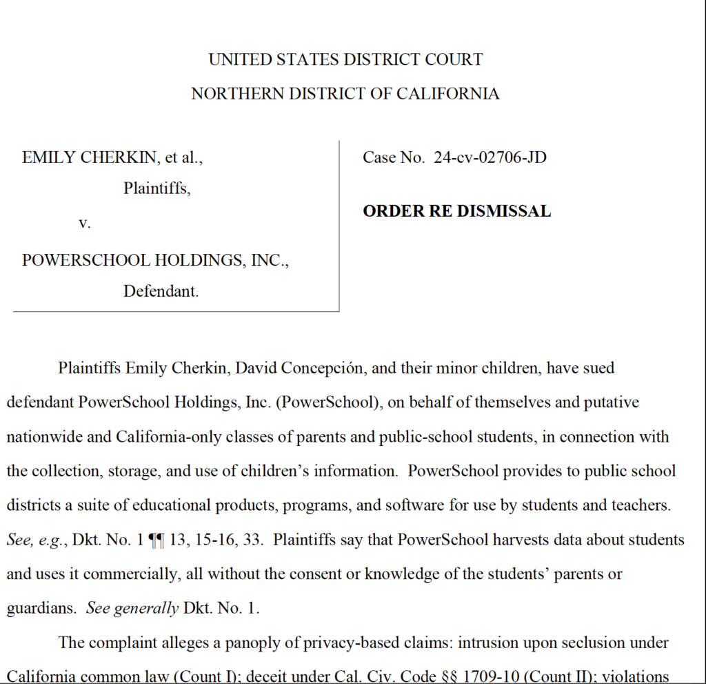 privacy education lawsuit case in california